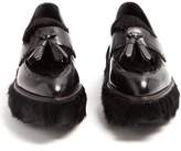 Thumbnail for your product : Prada Tassel Embellished Leather Flatform Loafers - Womens - Black