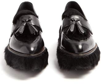 Prada Tassel Embellished Leather Flatform Loafers - Womens - Black
