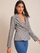 Thumbnail for your product : Shein Plaid Lapel Double Breasted Peplum Blazer
