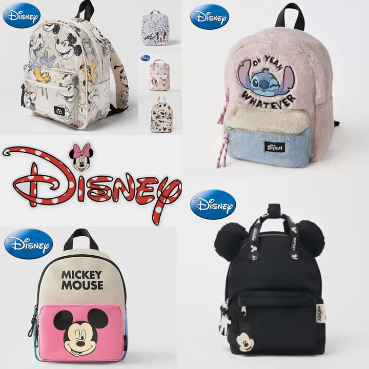 Disney Stitch Mickey Mouse Cartoon Fashion Backpack Women & apos;s Minnie Canvas School Bag Fashion Large Capacity Backpack