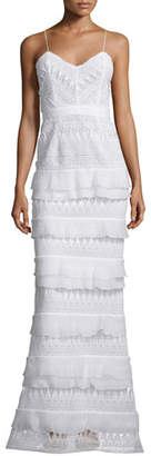 Self-Portrait Penelope Sleeveless Tiered Lace Gown, White