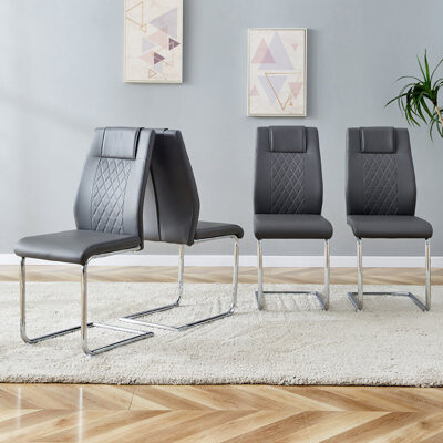 One Allium Way Modern Artificial Leather Dining Chairs With Gold Legs