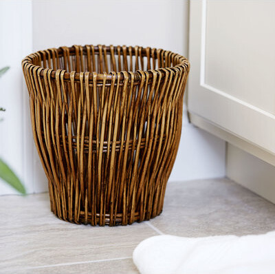 Household Essentials Small Reed Willow Waste Basket, Handwoven Basket with Removable Liner, Attractive Alternative to Plastic or Metal Cans, Brown