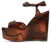 Thumbnail for your product : Sergio Rossi Metallic Patent Leather Wedge Sandal