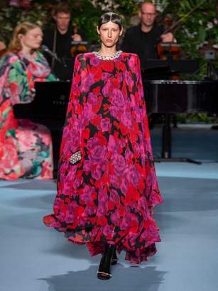 Richard Quinn Crystal Embellished Floral Print Cape Dress - Womens - Pink Multi