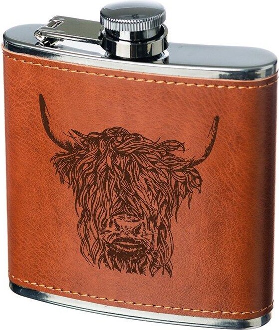 Selbrae House Leather Hip Flask Highland Cow ShopStyle Bar and Wine