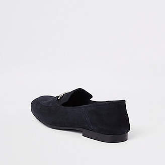 River Island Navy suede fold down heel snaffle loafers