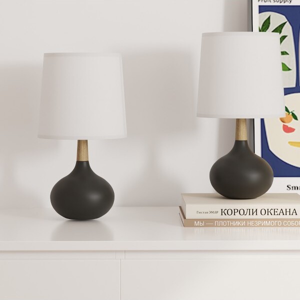 Maxax14''CeramicAndWoodModernTableLampSetForBedroom