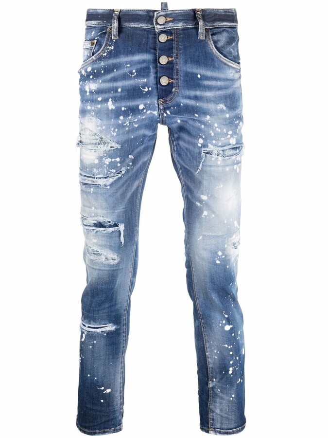 DSQUARED2 Distressed Paint-Splatter Jeans - ShopStyle