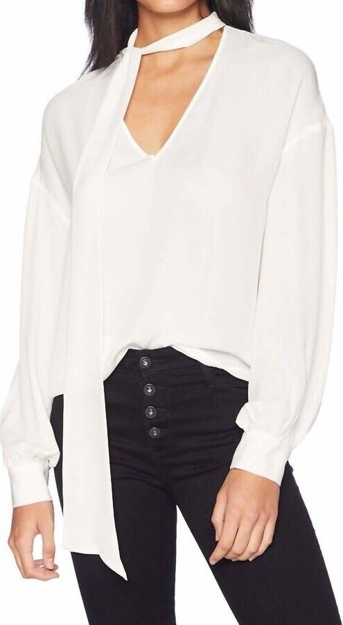 Tori Tie Neck Silk Long Sleeve Blouse In Ivory