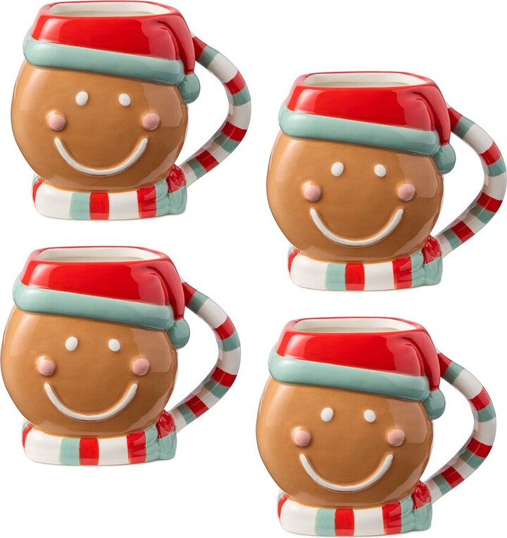 Certified International Set Of 4 Christmas Whimsy Gingerbread 3D Mugs