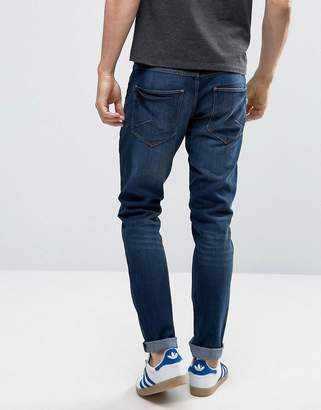 Solid Slim Fit Jeans In Dark Blue Wash With Stretch