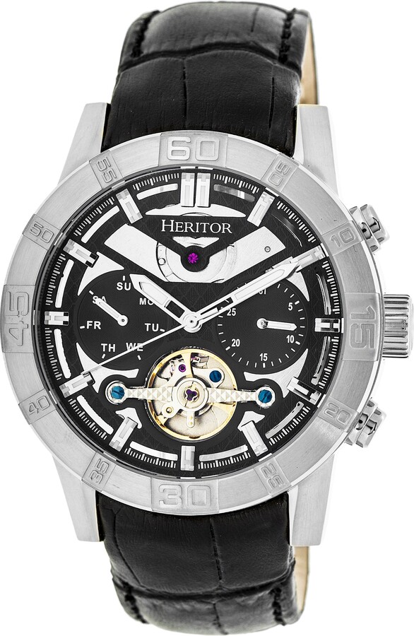Heritor Automatic Hannibal Semi-Skeleton Leather-Band Watch