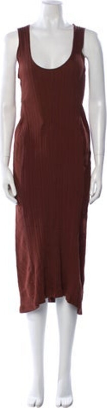 Mame Kurogouchi Tent Dress Brown Sleeveless with Scoop Neck