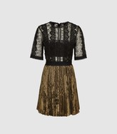Thumbnail for your product : Reiss ATHENA LACE DETAILED MINI DRESS Black/Gold