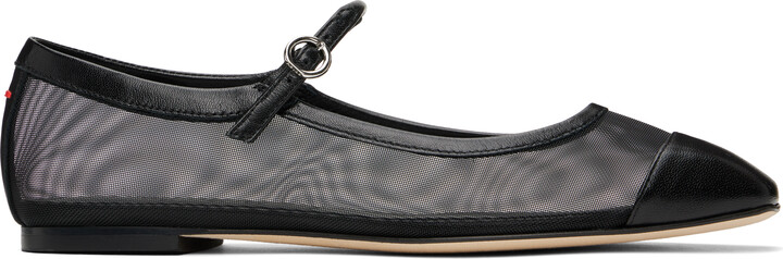 AEYDĒ Black Uma Mesh Toe-Cap Ballerina Flats