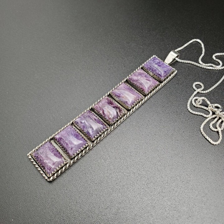 Etsy sterling Silver Purple Charoite Necklace Pendant With Box Chain 18\