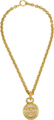 Chanel Faux Pearl & Crystal Pendant & Layered Gold Tone Chain Necklace