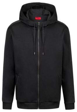 HUGO Boss Oversized-fit hooded sweatshirt tonal contrasts L Black