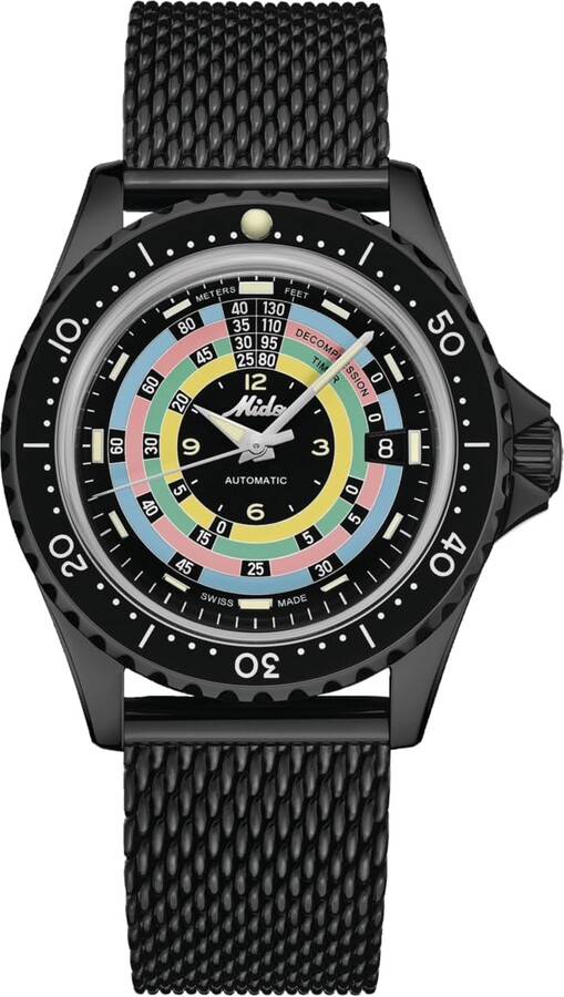 MIDO Ocean Star Decompression Timer 1961 - Swiss Automatic Watch for Men - Black Dial - Stainless Steel 40.5mm Case with Black PVD Coating- Two Additional Straps Included - M0268073305100