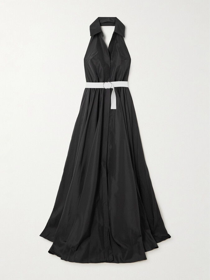 Norma Kamali Belted Habotai Halterneck Gown - Black