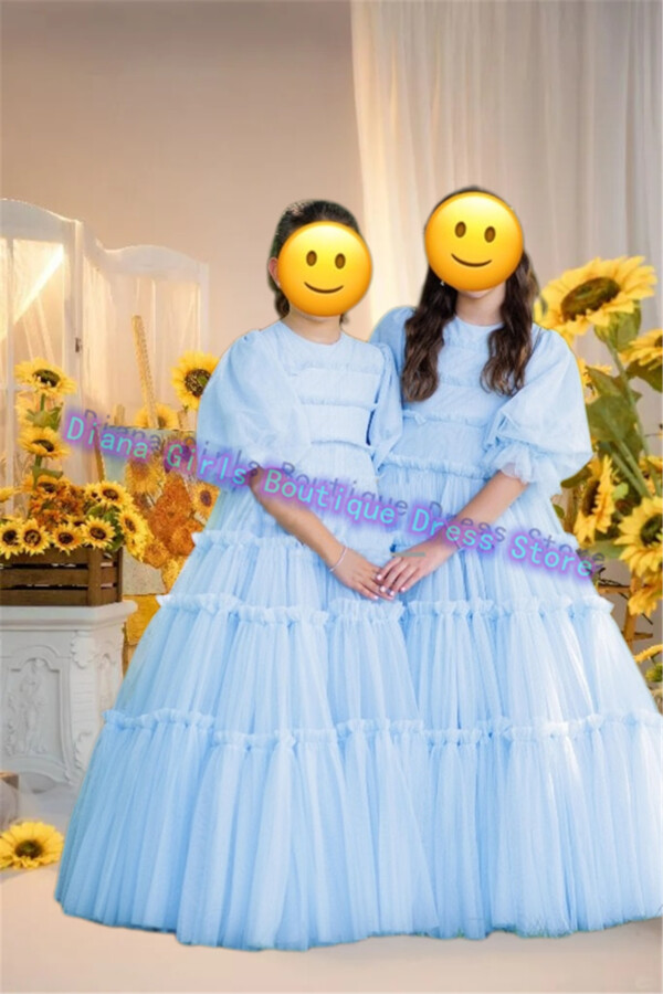 gdybao Elegant Blu Flower Girl Dress Tulle Fluff For Wedding Ball Dresses Ruffles Floral Toddler Pageant Gown Kids Birthday Party Gowns
