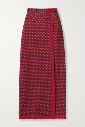 Rosetta Getty Wrap-effect Grosgrain-trimmed Jacquard-knit Maxi Skirt - Red