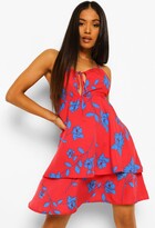 Thumbnail for your product : boohoo Petite Floral Tie Front Ruffle Mini Dress