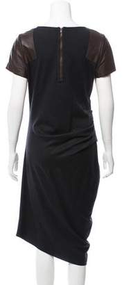 Halston Leather-Accented Knee-Length Dress