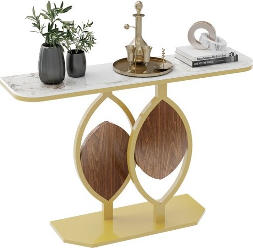 Artloge 47''GenuineMarbleConsoleTableHallwayEntranceStorageGoldLeafBase