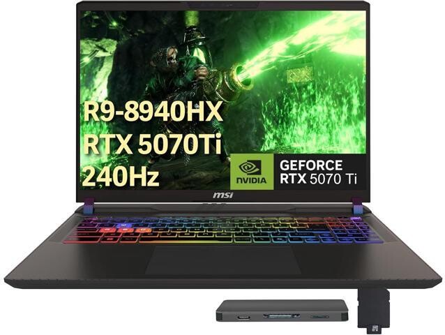 MSI Vector 16' 240Hz QHD+ Gaming Laptop, AMD Ryzen 9 8940HX, 16GB DDR5, 1TB PCIe SSD, NVIDIA GeForce RTX 5070 Ti, 24-Zone RGB Backlit Keyboard,...
