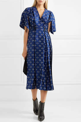 Fendi Embellished Printed Silk Wrap-effect Dress - Blue