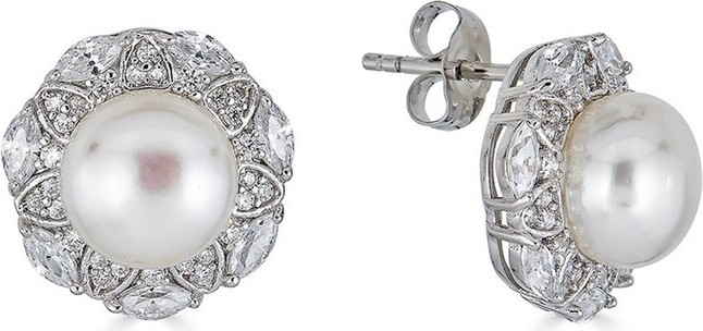 BELPEARL Silver 8.5-8Mm Freshwater Pearl Cz Earrings