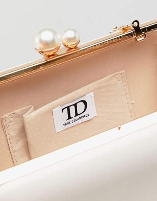 True Decadence Box Clutch Bag With Pearl Fastening