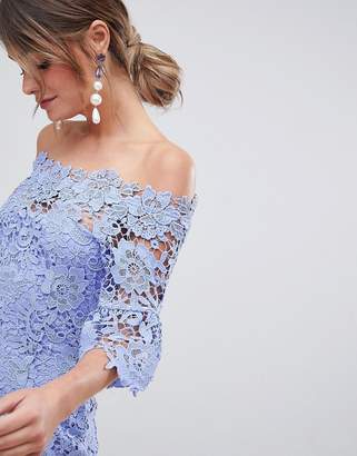 Paper Dolls Off Shoulder Crochet Dress With Frill Sleeves