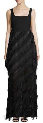 Rachel Zoe Sleeveless Jersey & Fringe Combo Gown, Black
