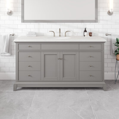 Eviva Elite Stamford 60 In. Gray Single Sink Bath Vanity With Carrara Quartz Top And Undermount Porcelain Sink