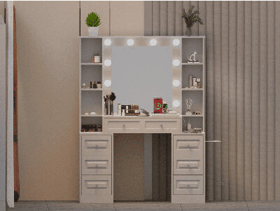 Red Barrel Studio Vanity Desk with with Mirror and LightsMakeup Vanity Table wwith Lighted Mirror & Charging Station Vanity Desk Dresser