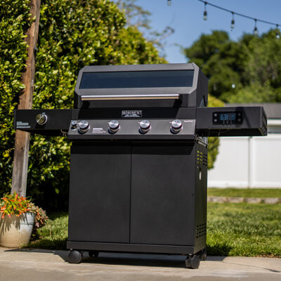 Monument Grills Denali 425,4-Burner Black Propane Gas Grill with ClearView Lid, Side Burner, and LED Controls – Perfect for Family BBQs,Holiday gift