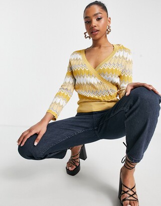 Morgan wrap front knitted top in yellow