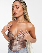 Thumbnail for your product : Pretty Darling Rare London plunge bodysuit in bronze iridescent