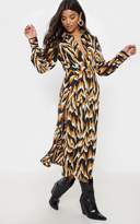Thumbnail for your product : PrettyLittleThing Black Tiger Print Long Sleeve Midi Shirt Dress