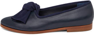 Mansur Gavriel Mixed Leather Bow Flat Loafer, Blue