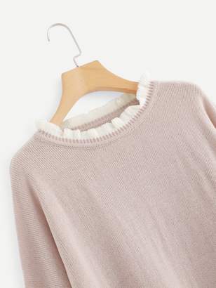 Shein Plus Bell Sleeve Frilled Neck Sweater