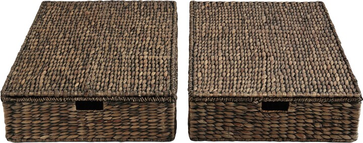 happimess Holden 30" Classic Costal Hand-Woven Hyacinth Wicker Under Bed Storage Basket with Lid