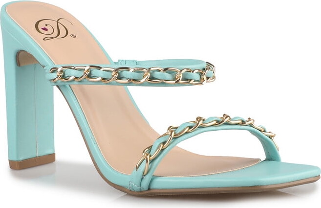 Soda Sunglasses Women's Glam in Teal Gold Chain Detail Skinny Band Sandals