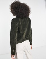 Thumbnail for your product : Levi's faux suede belted biker jacket in olive