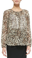 Thumbnail for your product : L'Agence Long-Sleeve Leopard Poet Blouse
