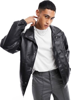 Bershka faux leather jacket in black - ShopStyle