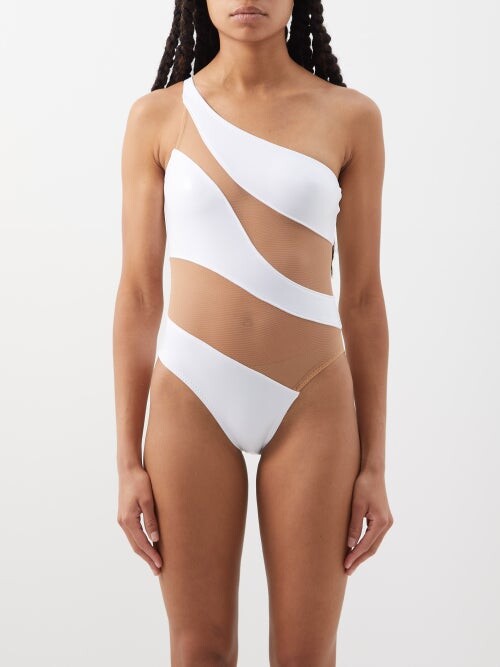 Norma Kamali Snake Mesh Mio One-shoulder Swimsuit - White - ShopStyle